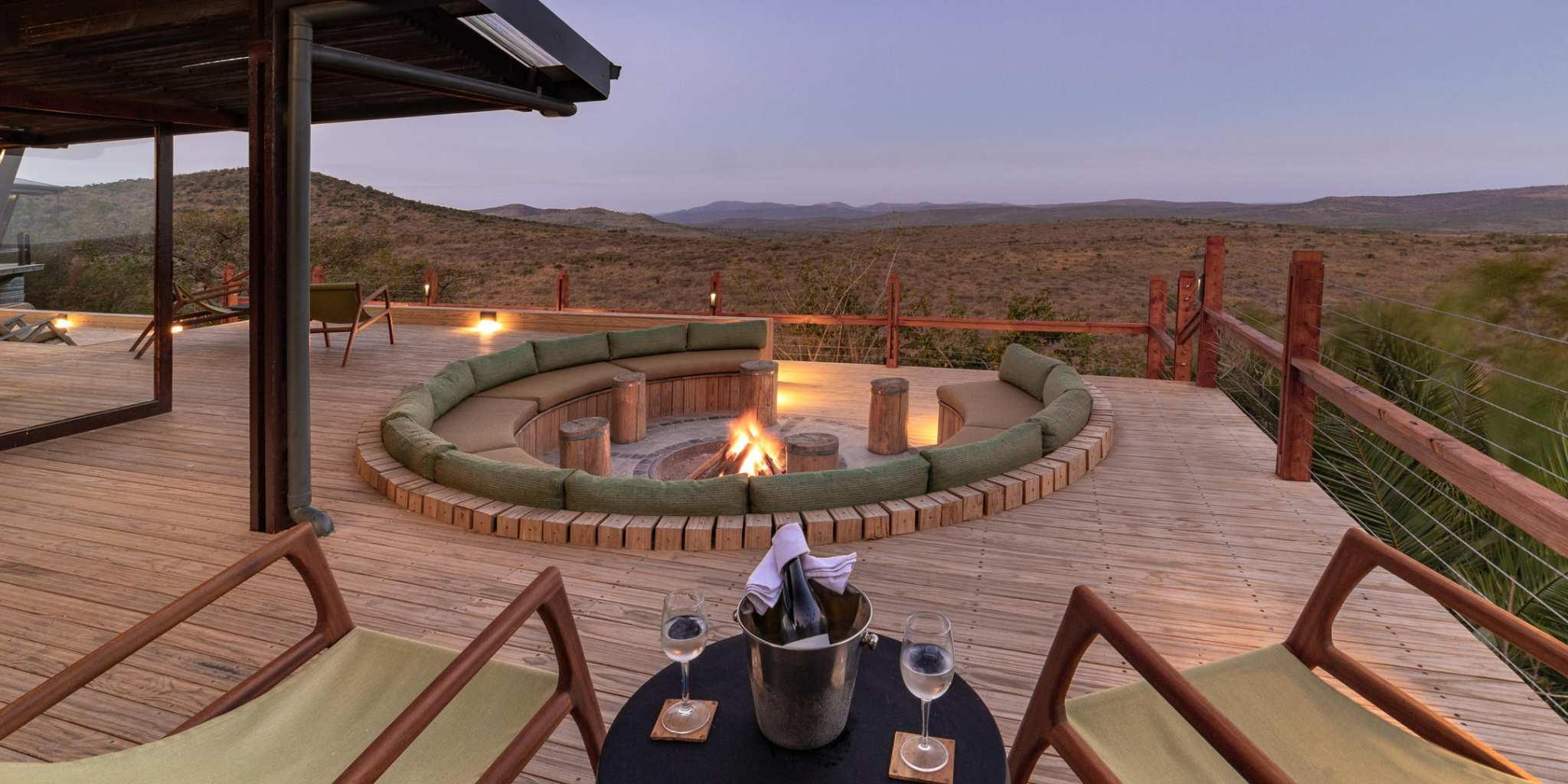 Luxury fire pit sunset view