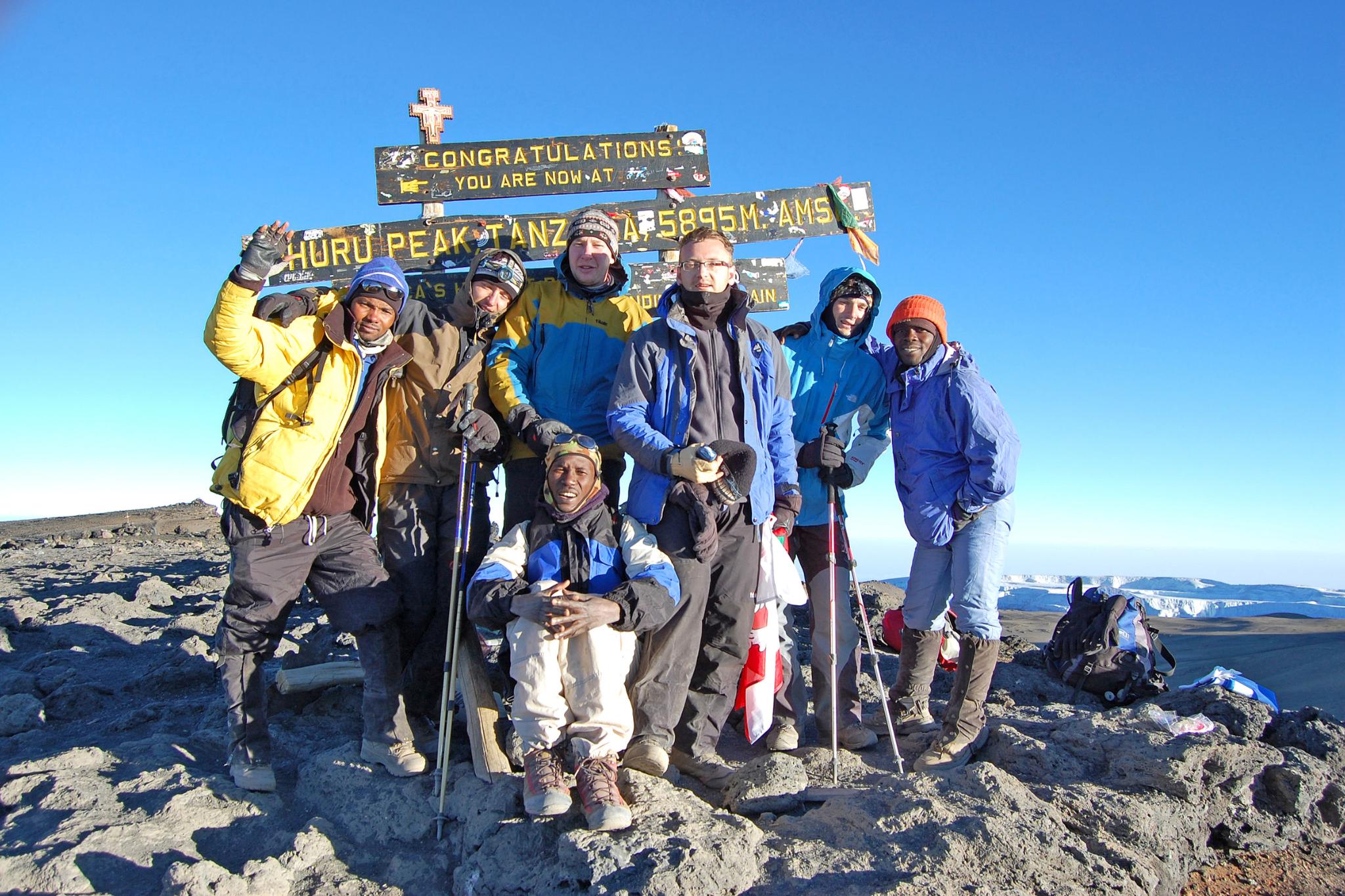 Group photo at the top of Mount Kilimanjaro