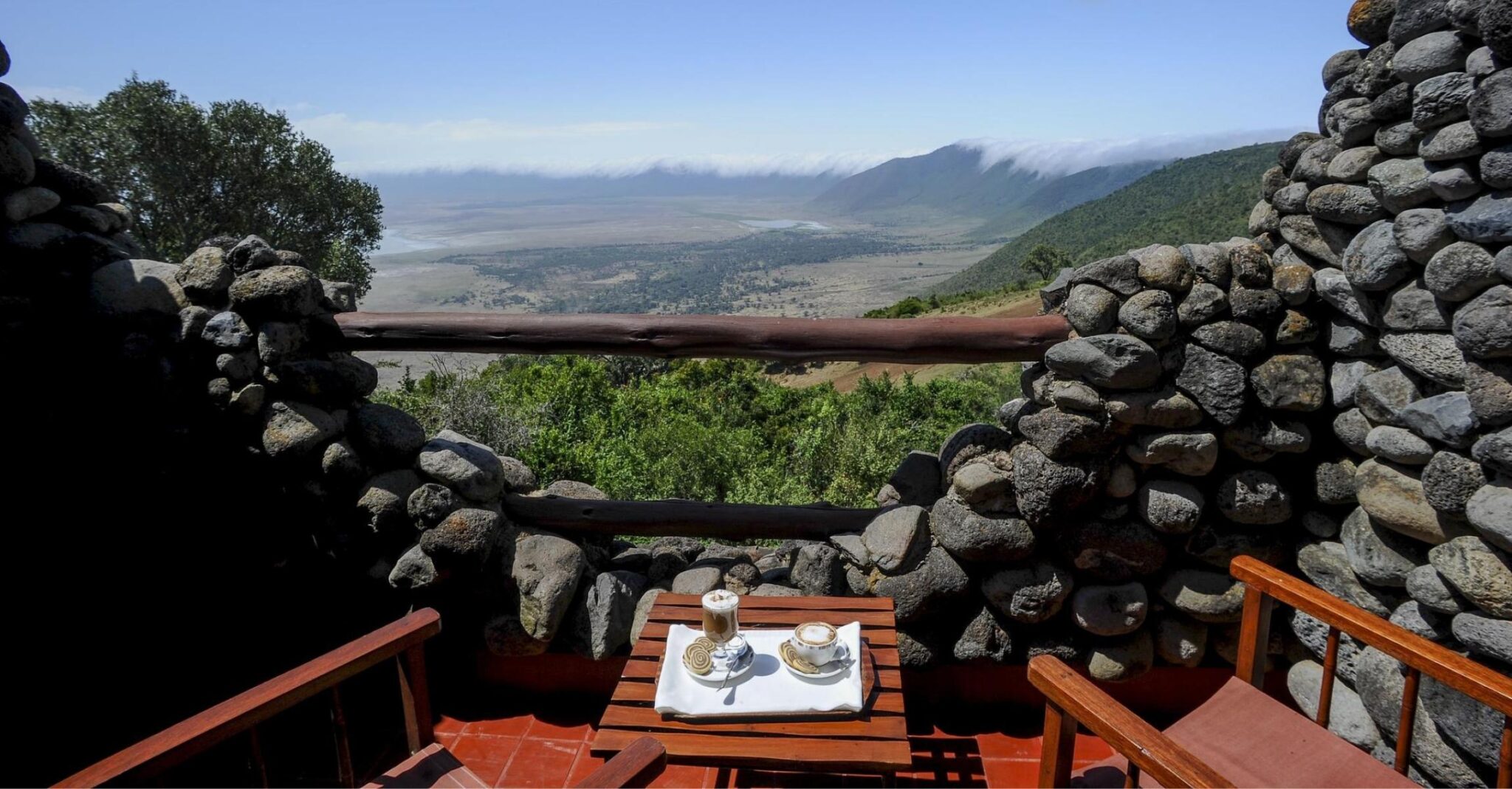 Tea and coffee with a stunning view of the mountains from Ngorongoro Serena Safari Lodge