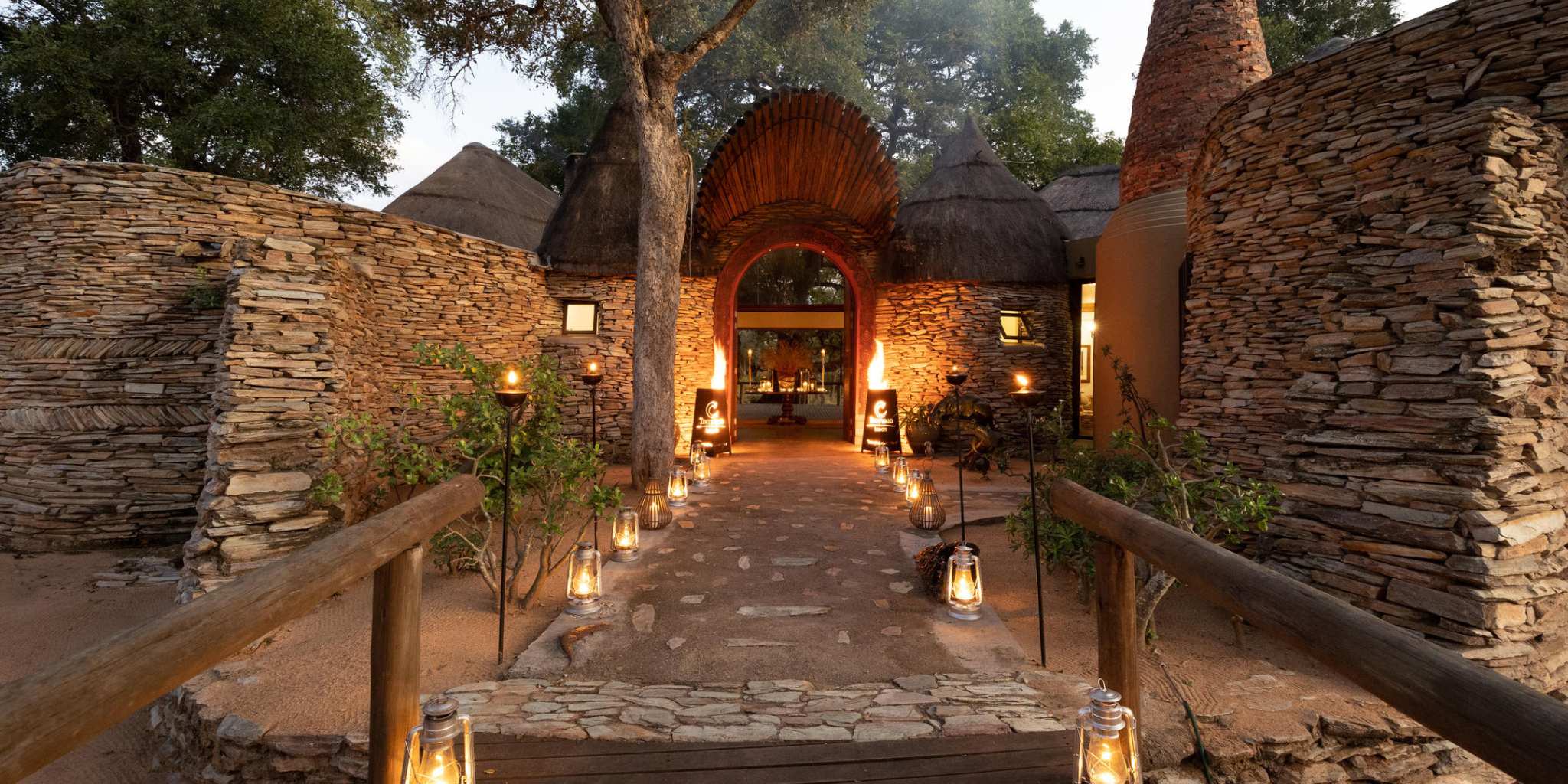 Candle lit path to safari lodge