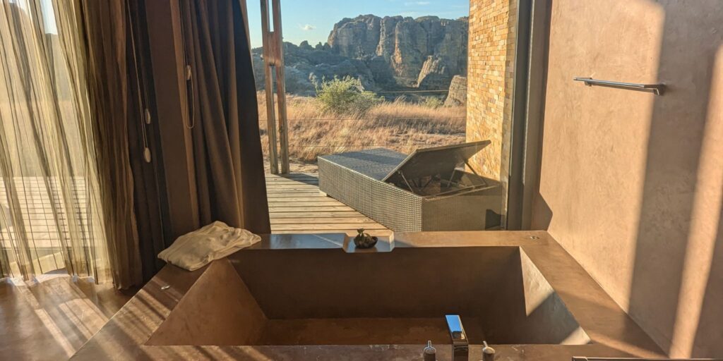 Glorious view of mountains from bathroom window