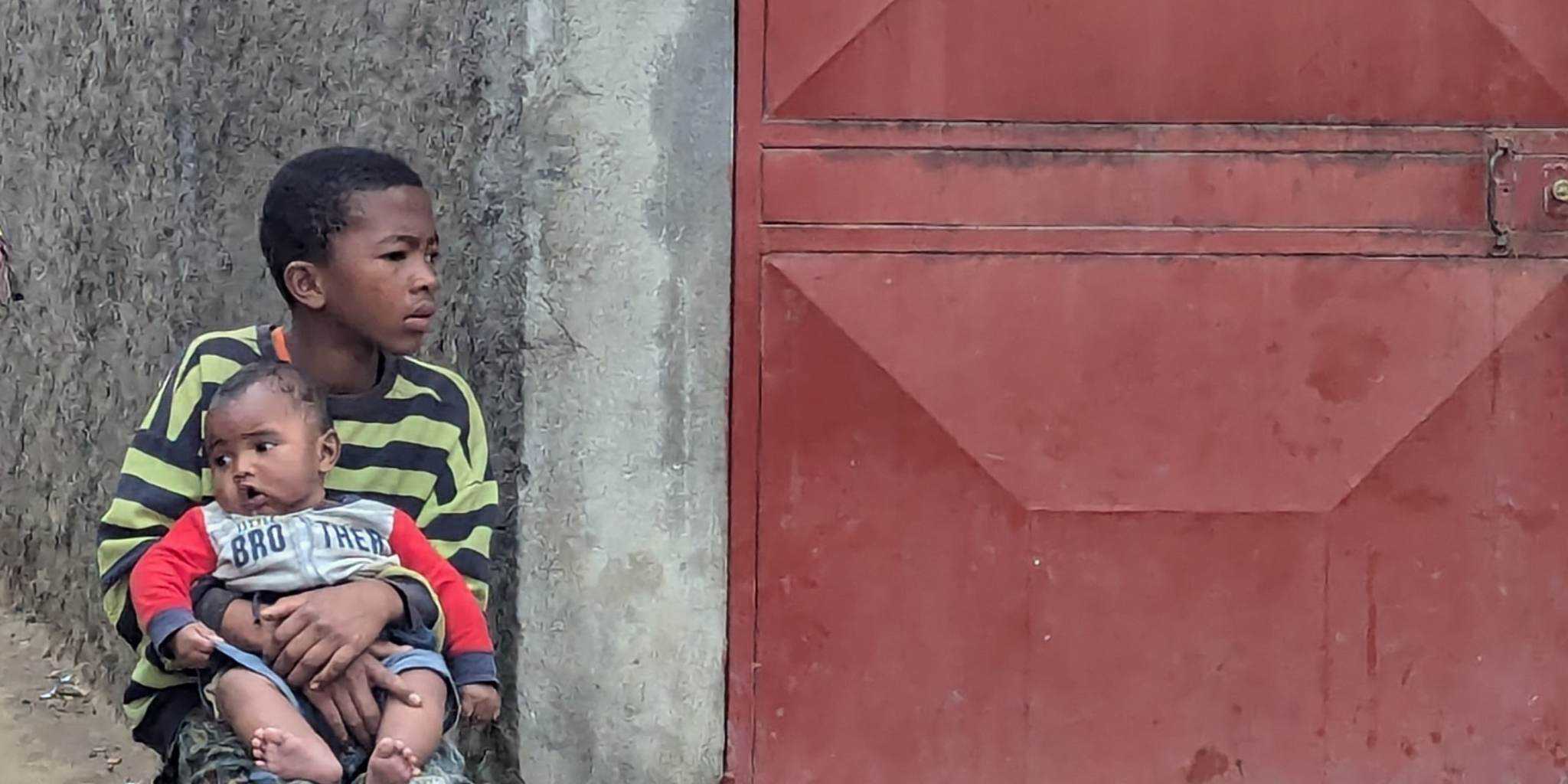 Two children in a village in Madagascar