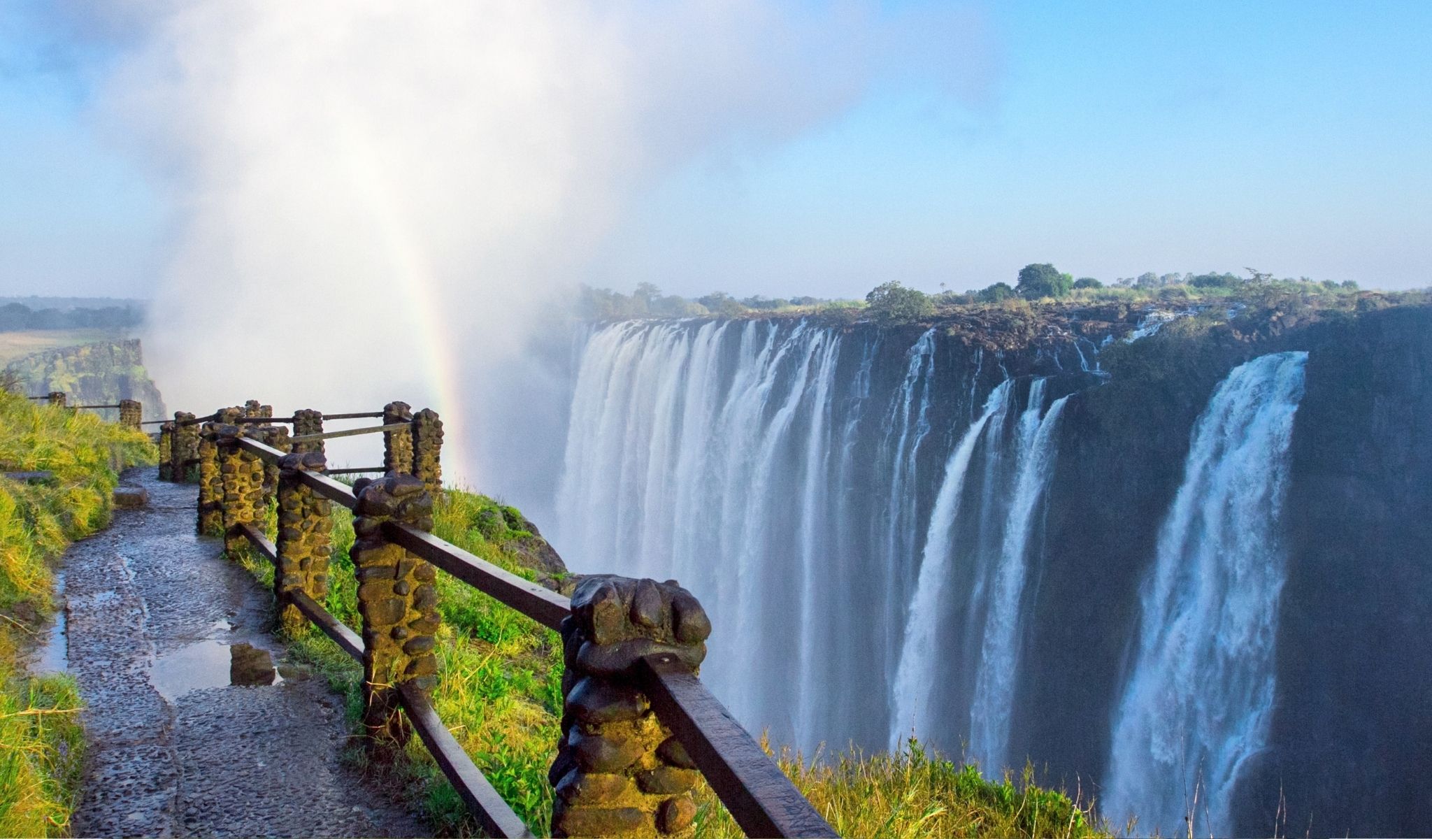 View of Victoria Falls creating a rainbow illusion