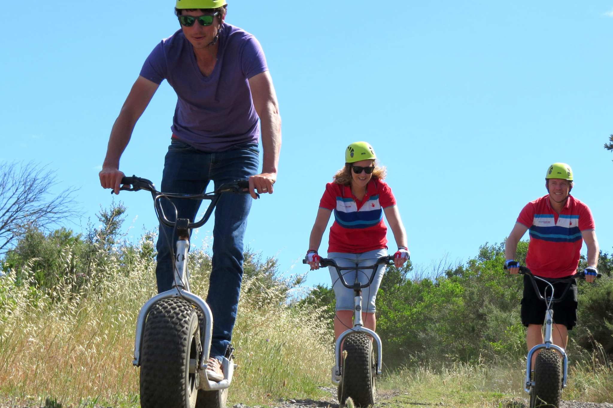 A group of people on a group tour on fat bikes in Cape Town