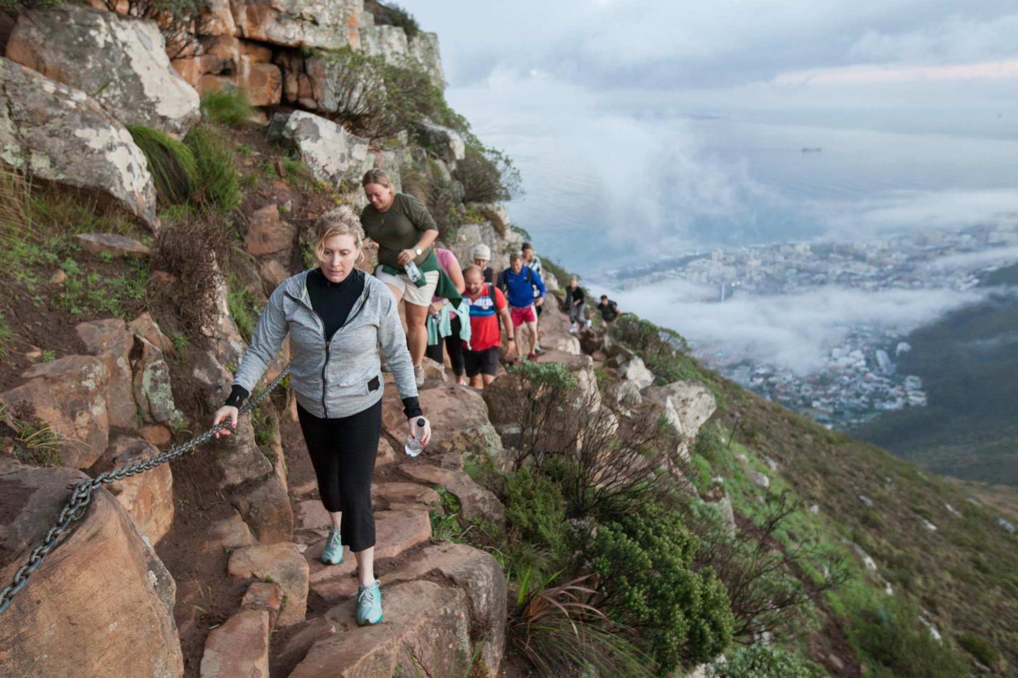 A group hiking up Table Mountain