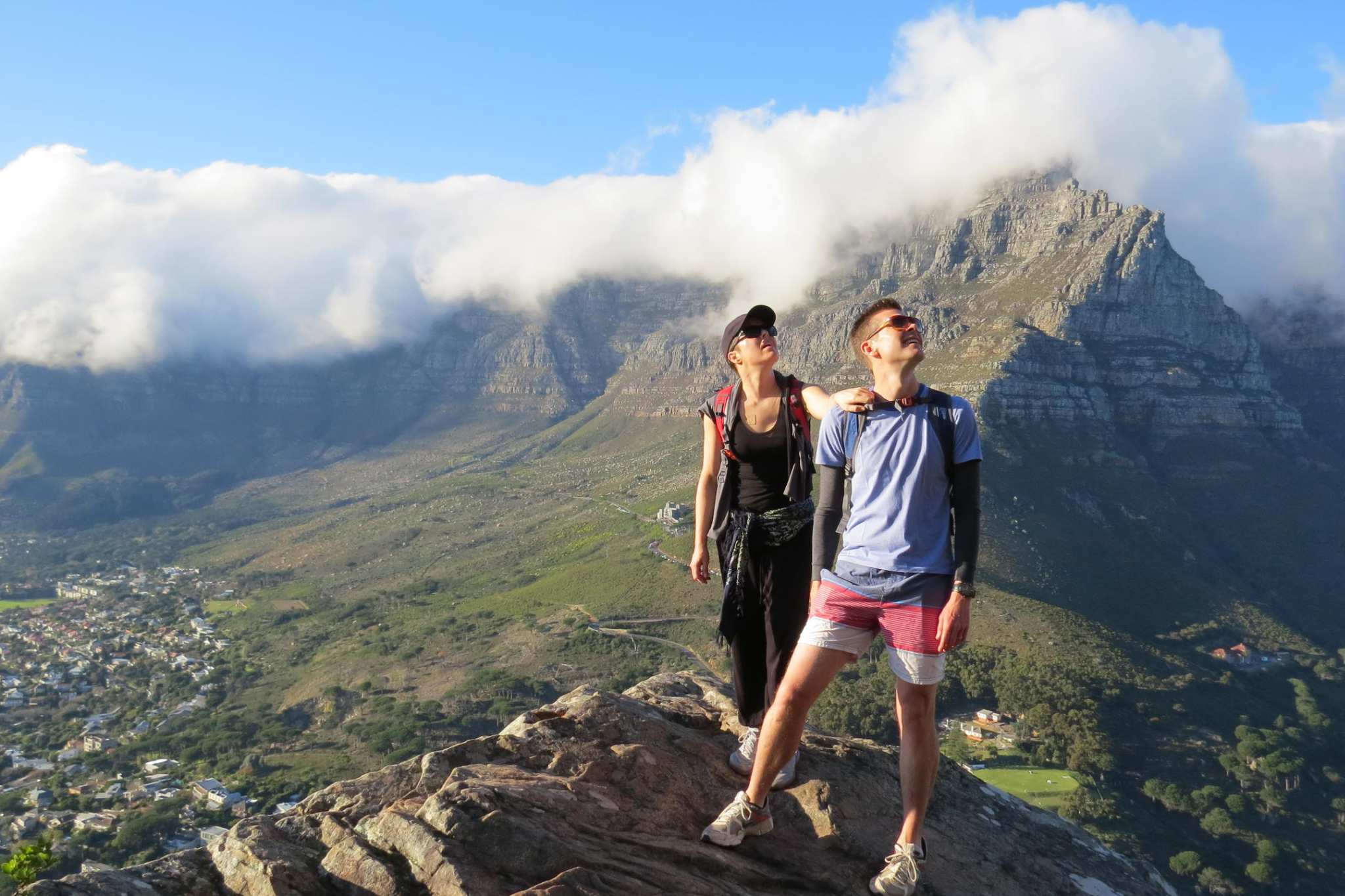 A couple hiking up Table Mountain in Cape Town